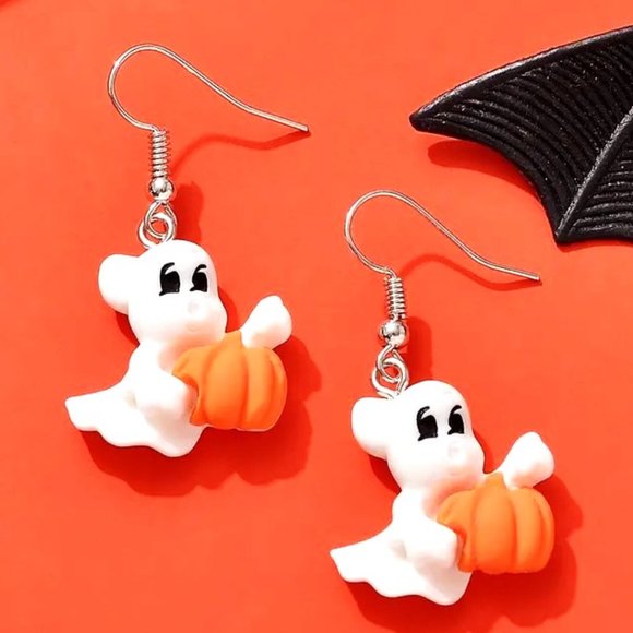 Ghost Earrings Halloween Pumpkin Dangle Cute Party Costume Puffy Costume Fun - Picture 1 of 4
